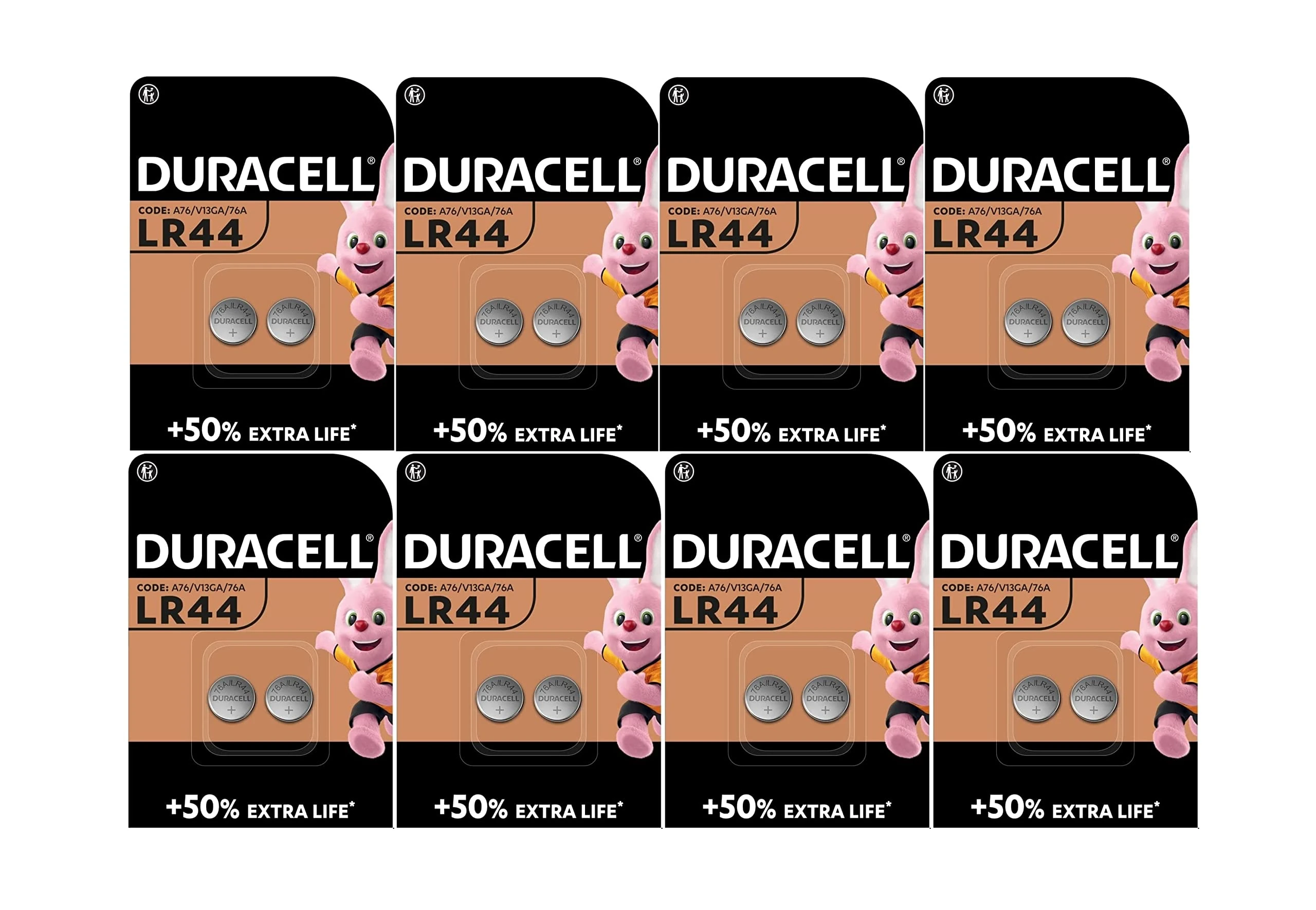 16X Duracell LR44 A76 V13GA 76A (8 Blister Packs of 2 Batteries) 16 Batteries