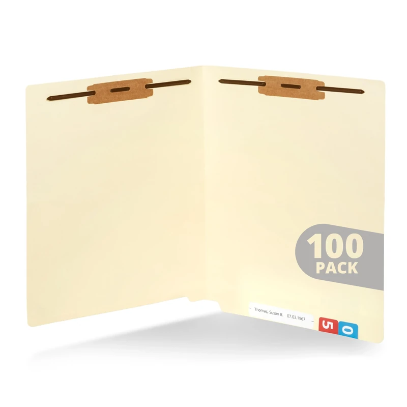 Blue Summit Supplies 100 Manila Fastener File Folders with End Tabs, Reinforced Straight Cut End Tab Folders with 2 Fasteners, Standard Medical File Folders, Letter Size, Manila, 100 Pack