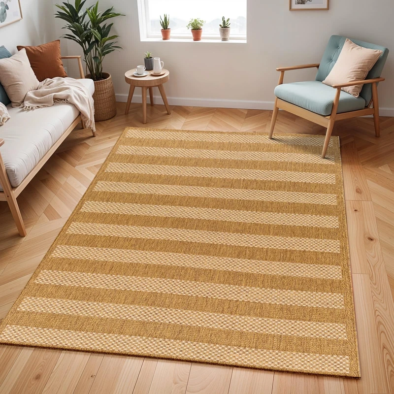 Livabliss Merine Indoor Outdoor Rug - Large Boho Rugs for Living Room 200x275 cm Dining, Kitchen Carpet, Patterned Neutral and Coloured Rugs, Waterproof, Stain Durable - Amber, Tan, Brown