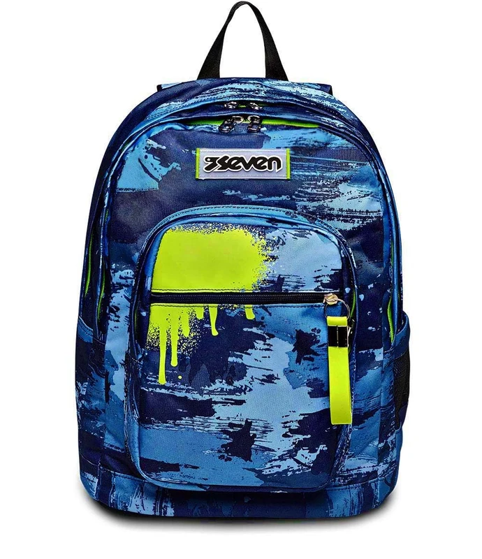 Seven NEW FIT - WET COLOR BOY, Blue - Double Compartment Backpack - Water Bottle Pocket - Maxi Capacity 32 lt, blue, Taglia unica, Modern