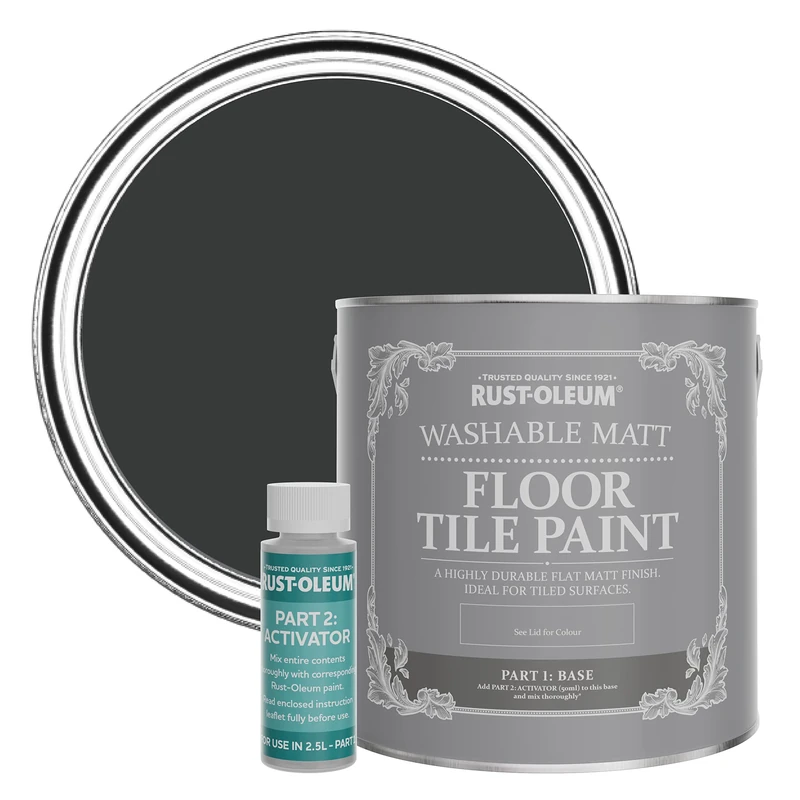 Rust-Oleum Black Washable Matt Floor Tile Paint - Natural Charcoal (Black) 2.5L