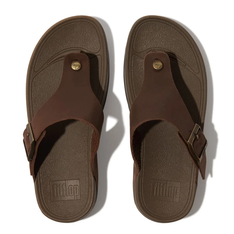 Fitflop TRAKK II MENS BUCKLE LEATHER TOE-POST SANDALS Men's, Chocolate Brown, 6 UK