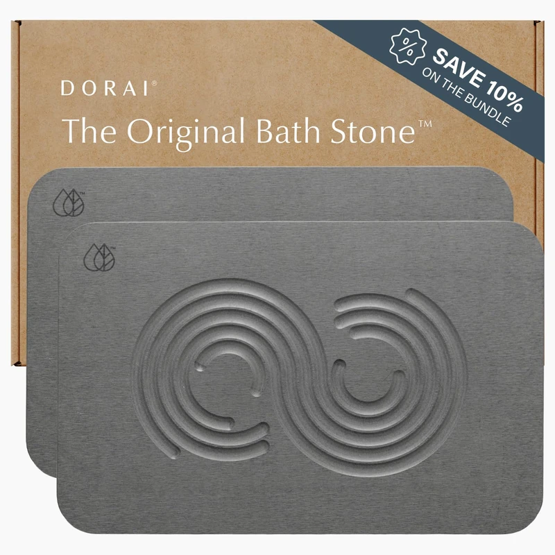Dorai Home Bath Stone Mat 23.6"x15.4" (2-Pack) – Quick-Dry, Non-Slip Diatomite Stone Bath Mat for Bathroom, Zen Slate