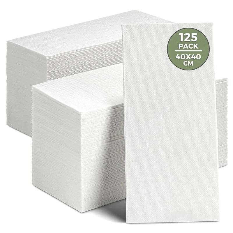 125 x White Paper Napkins (40 x 40 cm) 2-Ply Strong Paper Serviettes, Super Soft Paper Tissues, Cocktail Napkins, Disposable Napkins for Christmas, Parties, Halloween