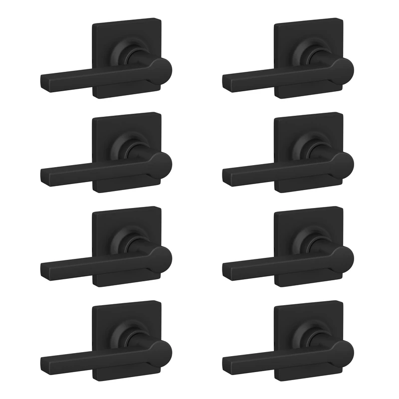 Lock Scout Straight Lever with Square Trim Hall and Closet Door Handle, Matte Black Finish, 8 Pack