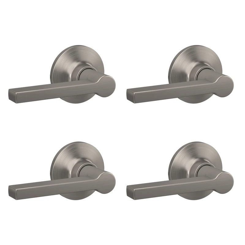 Lock Scout Straight Lever with Round Trim Hall and Closet Door Handle, Satin Nickel Finish, 4 Pack