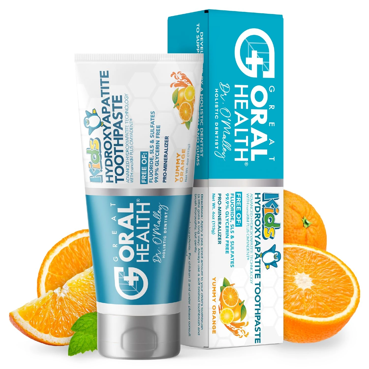 Kids Toothpaste No Fluoride; Non-Toxic Remineralizing Nano Hydroxyapatite Toothpaste Made by Dentist with Xylitol for kids Cavity Protection & Gums, Safe to swallow for Children/Toddlers, Yummy Orange