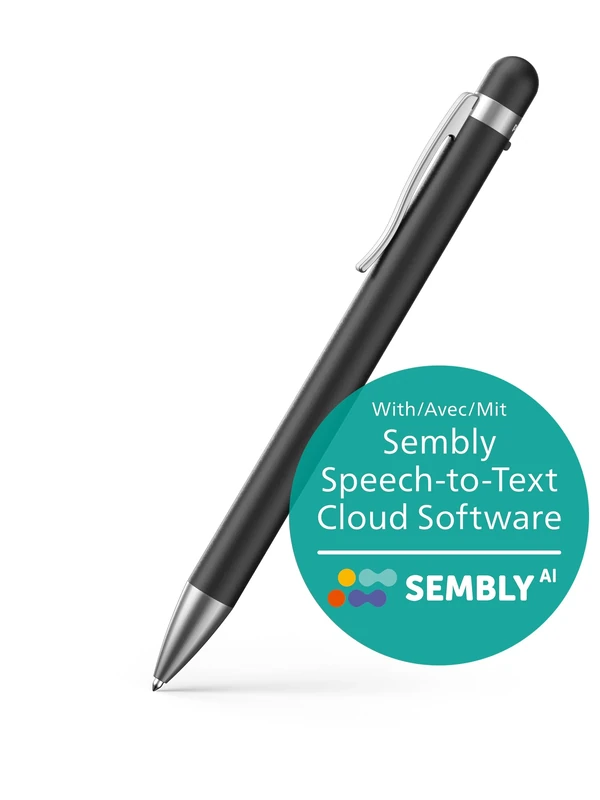 Philips DVT1600 VoiceTracer, Recording Pen, 32GB. Sembly AI trial license: transcription, AI created summaries, AI powered meeting insights