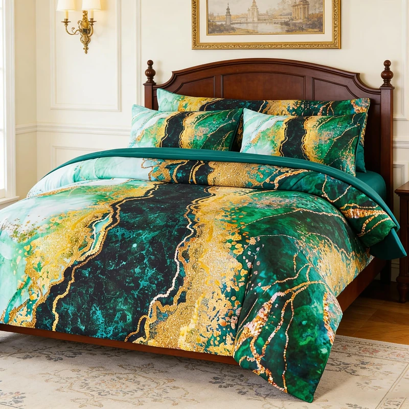 PERFEMET 6 Piece Bed in A Bag California King Green Watercolor Marble Printed Comforter with Sheets Colorful Stylish Retro Artwork Design Quilt Sets(Green, Cal King)