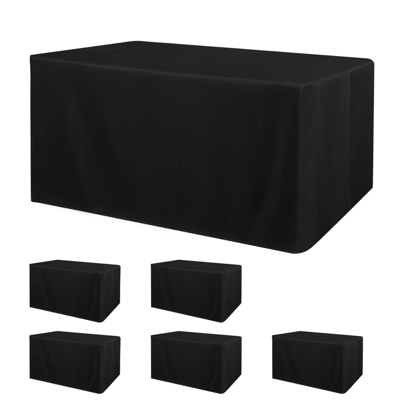 Obstal 6 Pack Black Tablecloth Fitted Table Clothes for 6 Foot Rectangle Tables - Water Resistant Washable Fabric Polyester Rectangle Table Cover for Outdoor/Indoor Uses,72L x 30W x 30H Inches, Black,