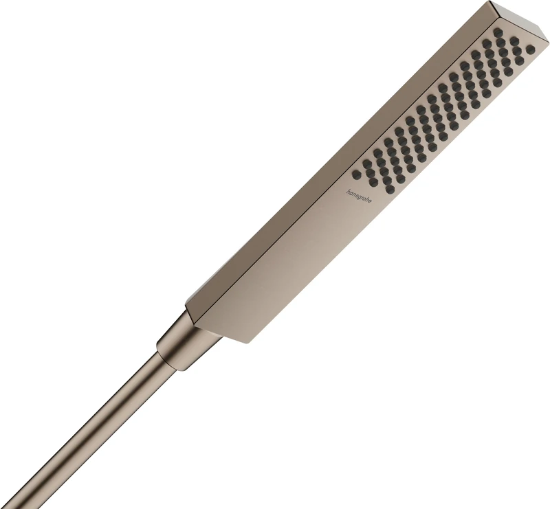 hansgrohe Pulsify E - ducha de Mano ahorro de agua 5 l/min (EcoSmart+), alcachofa de ducha con1 tipo de chorro, cabezal de ducha Rectangular (100x25 mm), antical System, Bronce cepillado, 24321140 - Image 1