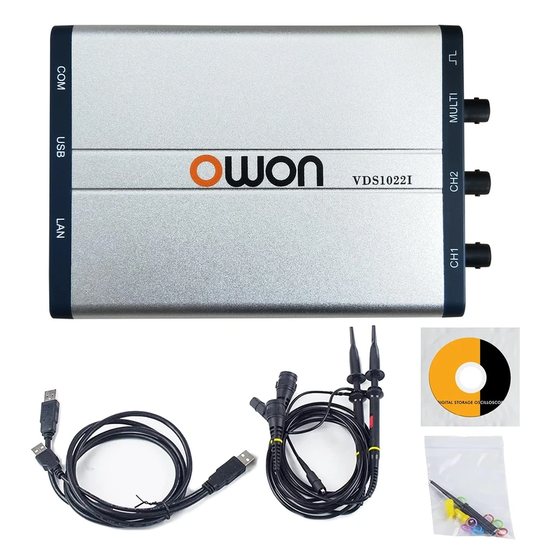 OWON VDS1022i USB Oscilloscope Suit for PC, 2+1 (multi) channels Handheld Portable Oscilloscope, Virtual oscilloscope 25MHz Bandwidth, oscilloscope for DIY, Automotive Oscilloscope