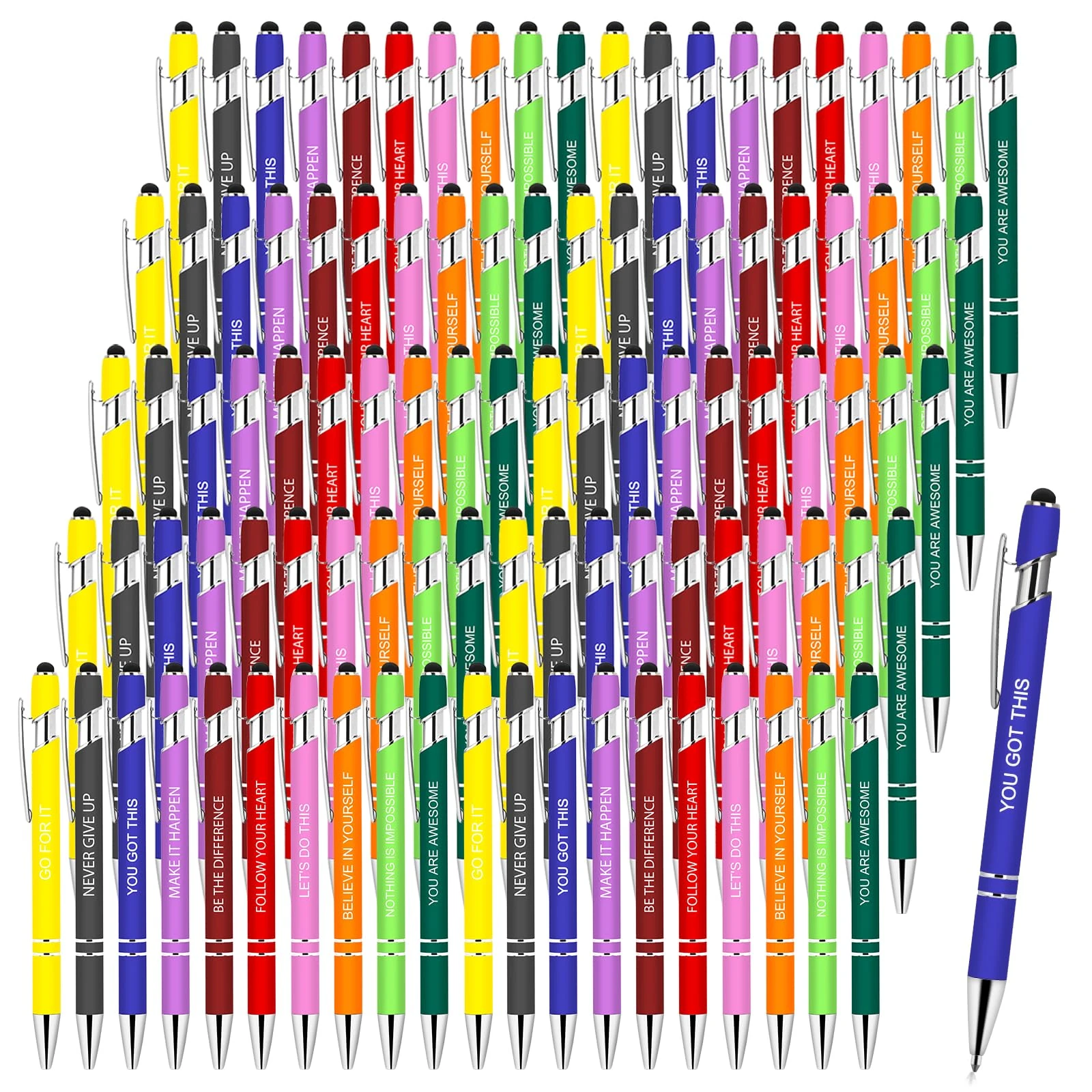 Greengines 100 PCS Inspirational Pens Bulk, Motivational Ballpoint Pen with Stylus Tip Funny Ink Pens Bulk Inspirational Gifts for Women Coworkers Office Supplies Black Ink…