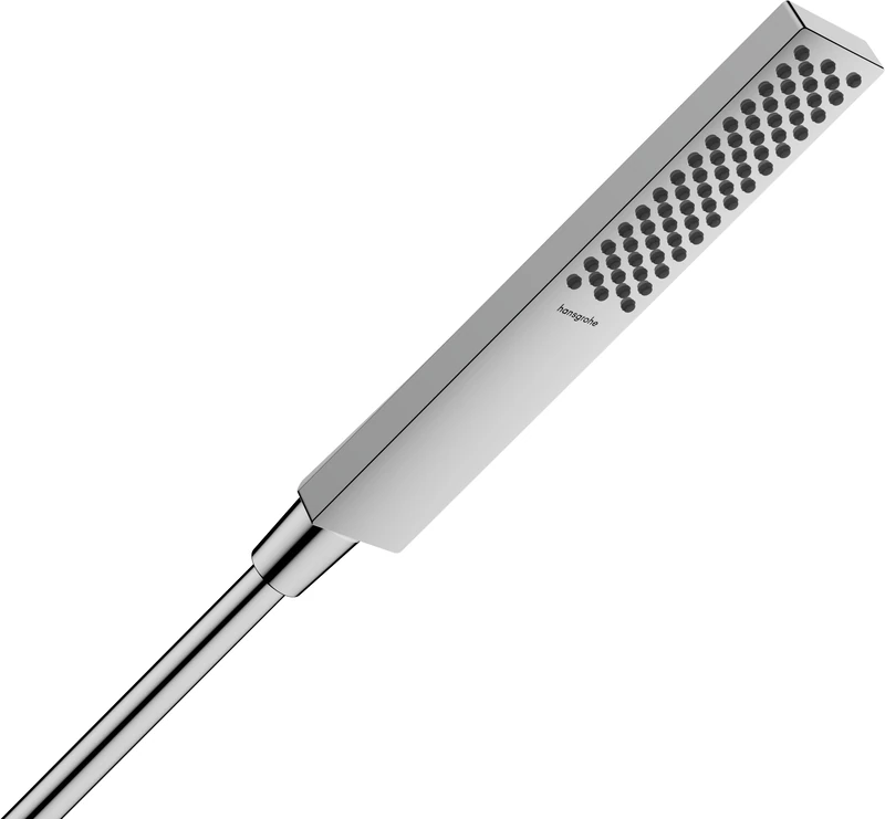 hansgrohe Pulsify E - Water Saving Shower Head 8 l/min (EcoSmart), Rectangular Hand Shower with 1 Jet (PowderRain), with Anti-Limescale Function, Chrome
