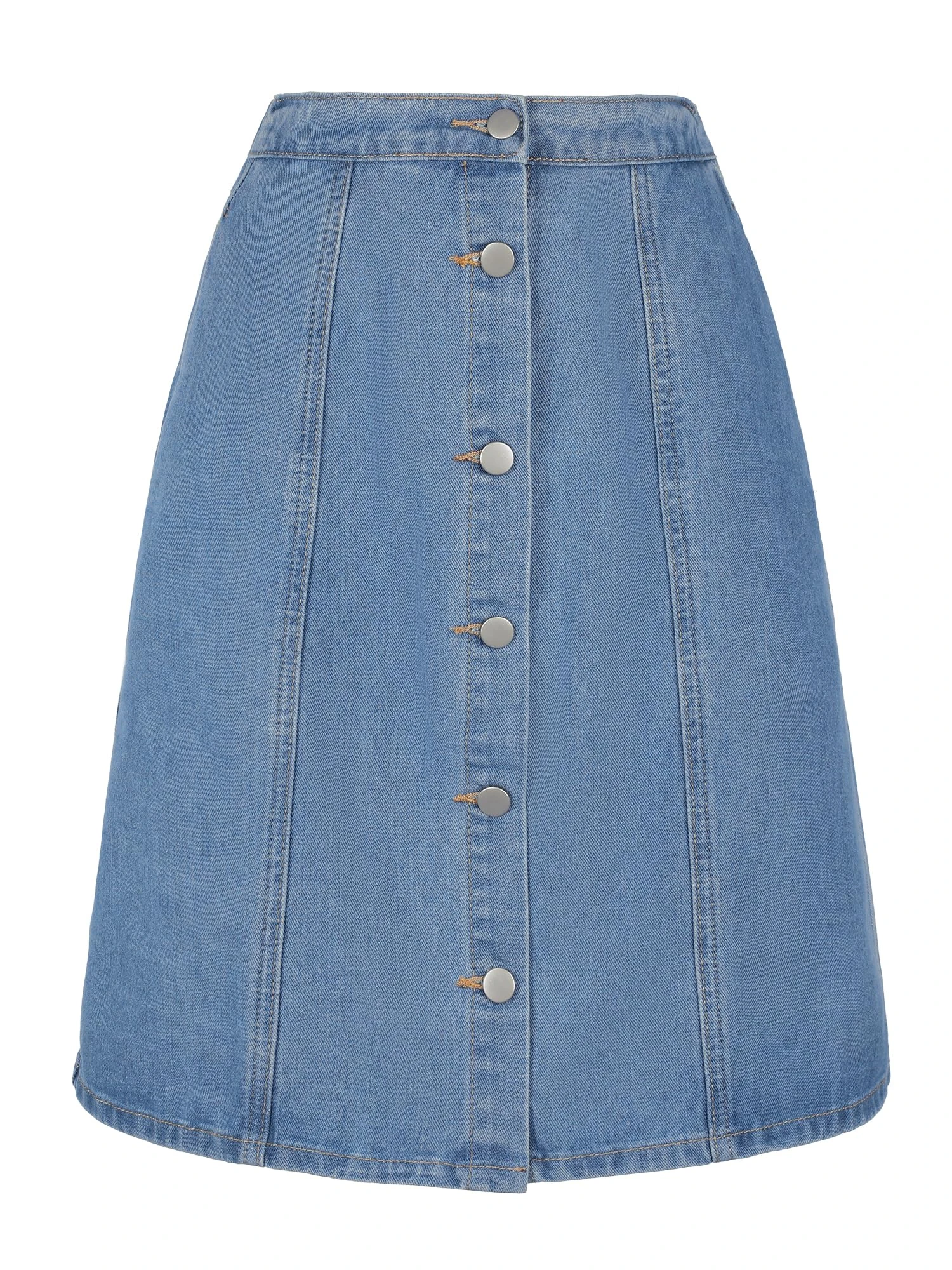 Allegra K Women's Denim Skirt Knee Length with Pockets High Waist A-Line Button Down Skirts Light Blue 3XL