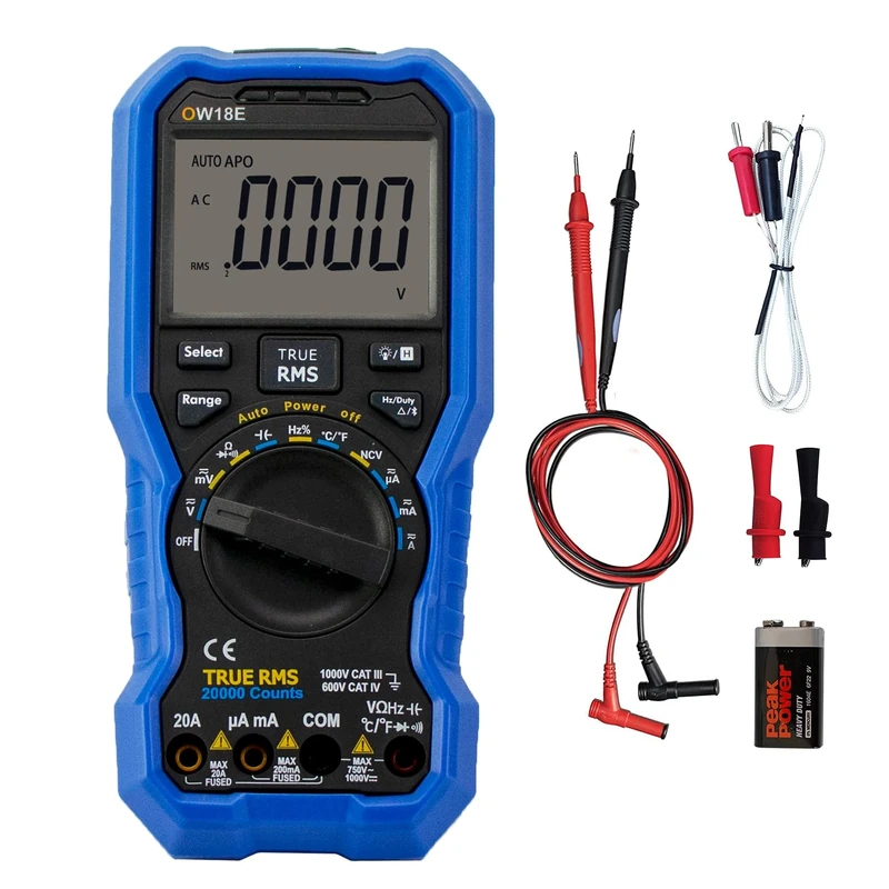 OWON OW18E Digital Multimeter, 20000 Counts Bluetooth Multimeter Electric Tester,T-rms Digital Voltmeter Multi Metre with Backlight Test Leads,NCV Data Logger,Volt Meter Ohmmeter Auto-ranging Tester
