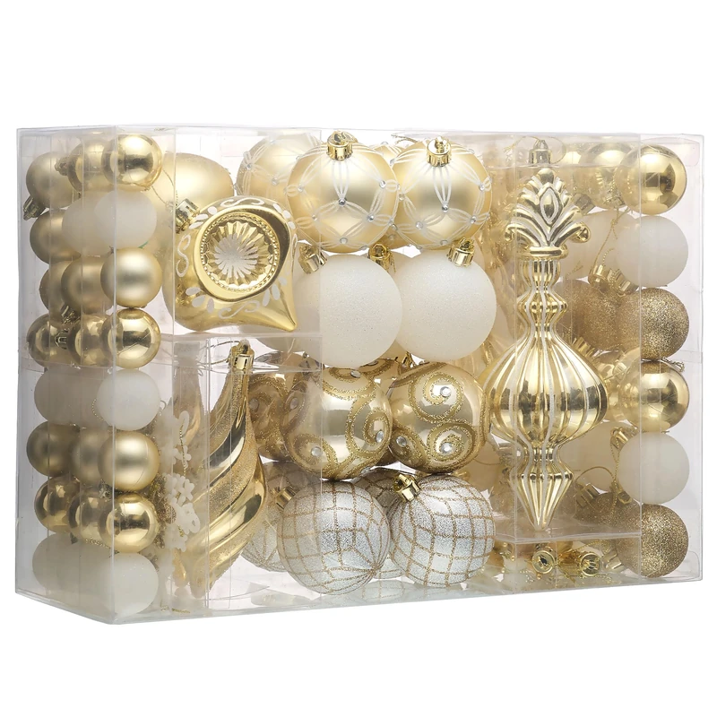 Valery Madelyn Christmas Tree Ornaments for Valentines Day, 100ct White and Gold Shatterproof Christmas Tree Decorations, Elegant Hanging Ball Ornaments Bulk for Xmas Holiday Wedding Decor