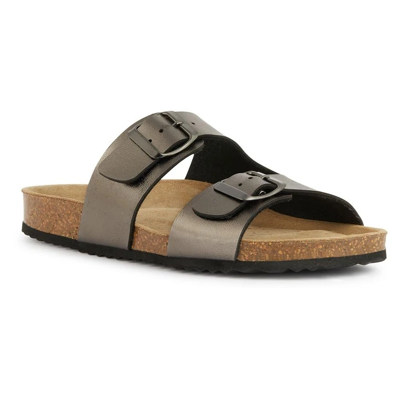Geox Women's D Brionia L Flat sandal, Gun, 6 UK
