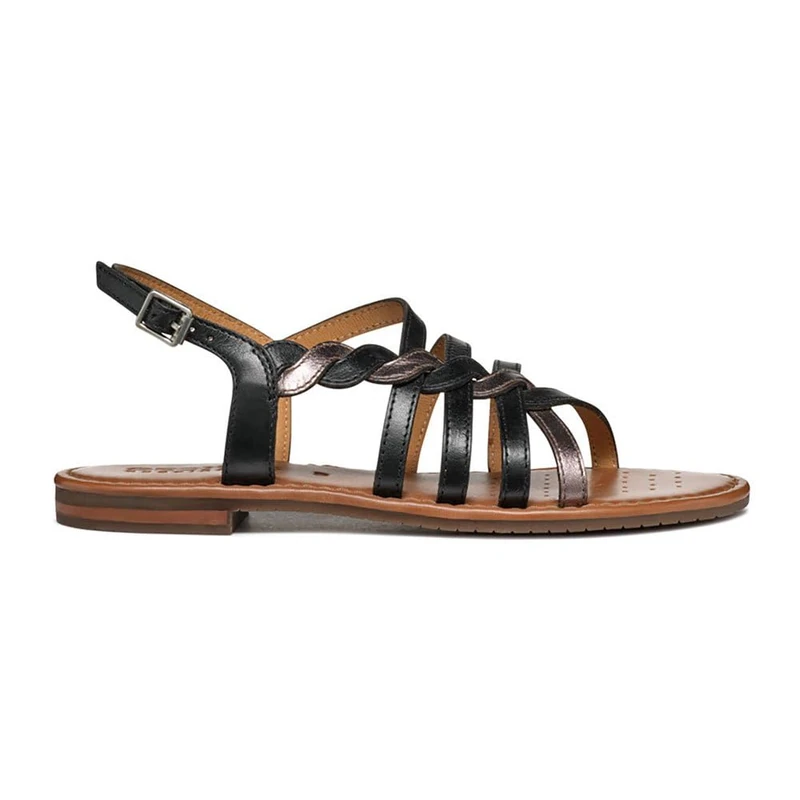 Geox D Sozy S D Flat Sandal, Black/Leather, Black (Black Leather), 4.5 UK