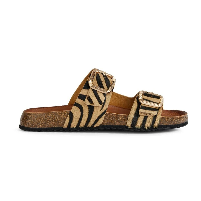 Geox Women's D New Brionia B C Flat Sandal, LT Sand/Black, 39 EU, Lt Sand Black, 6 UK