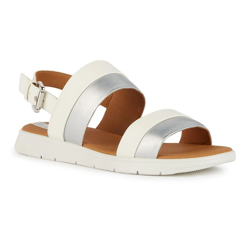 Geox Women's D Dandra Sandal, White silver, 7.5 UK