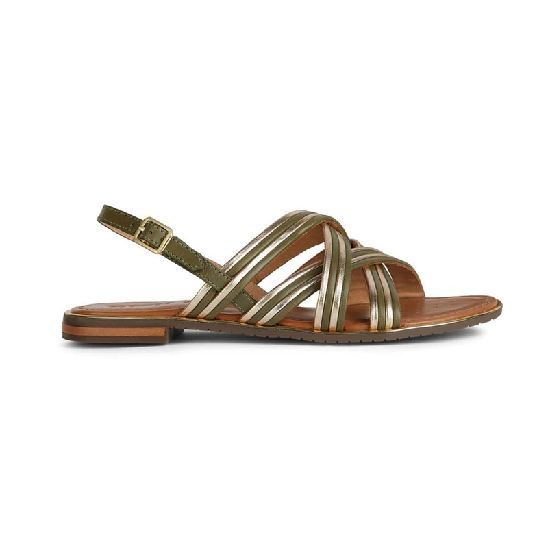 Geox D Sozy Plus G Flat Sandal, SAGE/LT Gold, Sage Lt Gold, 45 EU