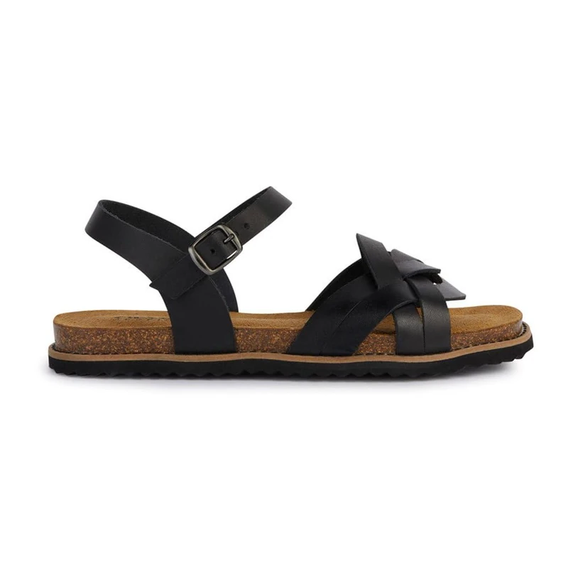 Geox Women's D Leuca A Flat sandal, black, 5 UK