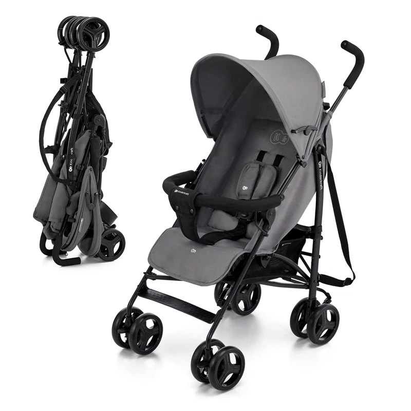 Kinderkraft TIK Lightweight Umbrella Stroller, 6.5kg, from 6 Months, Compact Fold, Lie-Flat Recline, 5-Point Harness, EVA Wheels, Lockable Swivel, Expandable Hood, Window, Gray