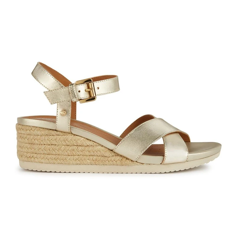 Geox Women's D Ischia Corda C Wedge Sandal, Gold, 8 UK