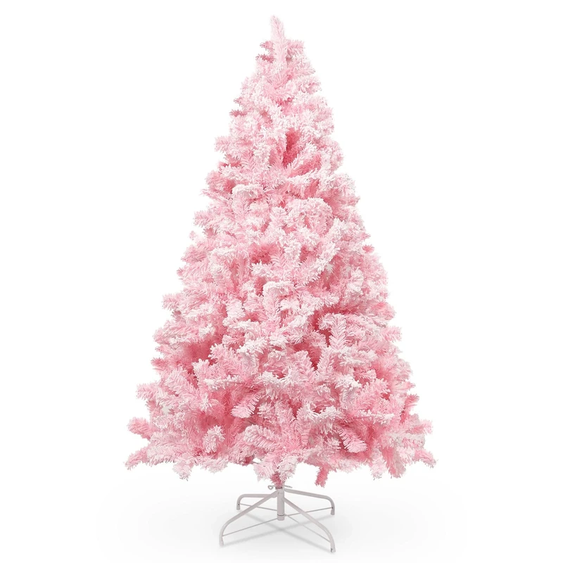 AGM Christmas Tree 6ft, Snow Flocked Artificial Pink Christmas Tree with 808 Branch Tips for Indoor and Outdoor Christmas Decorations