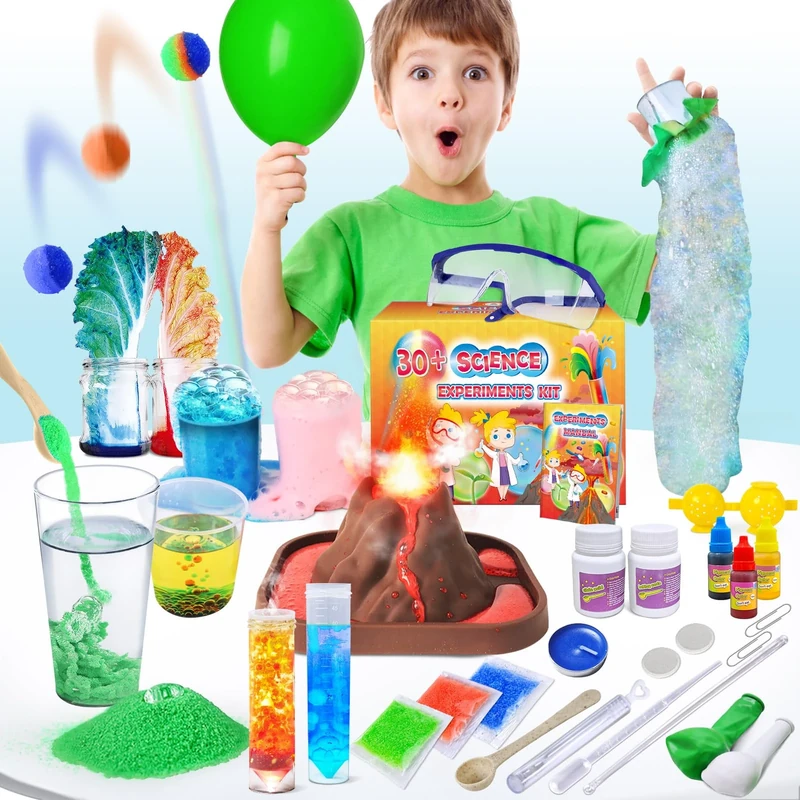 UNGLINGA 30+ Experiments Science Kits for Kids Educational S.T.E.M Toys Gifts for Boys Girls, Chemistry Set, Bouncy Ball, Volcano, Learning Activities