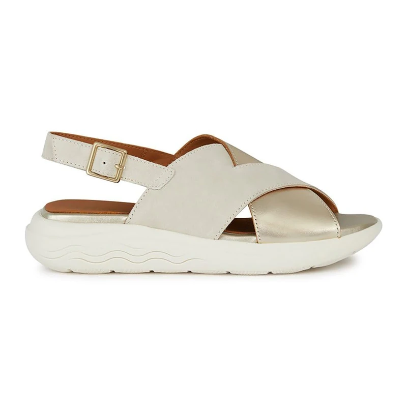 Geox Women's D SPHERICA EC5 C Sport Sandal, LT Sand/LT Gold, 40 EU, Lt Sand Lt Gold, 7 UK