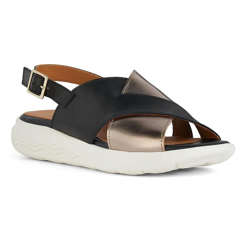 Geox D Spherica Ec5 C, Sport Sandals, Black Leather, 41 EU/UK 7, Black Leather, 7 UK