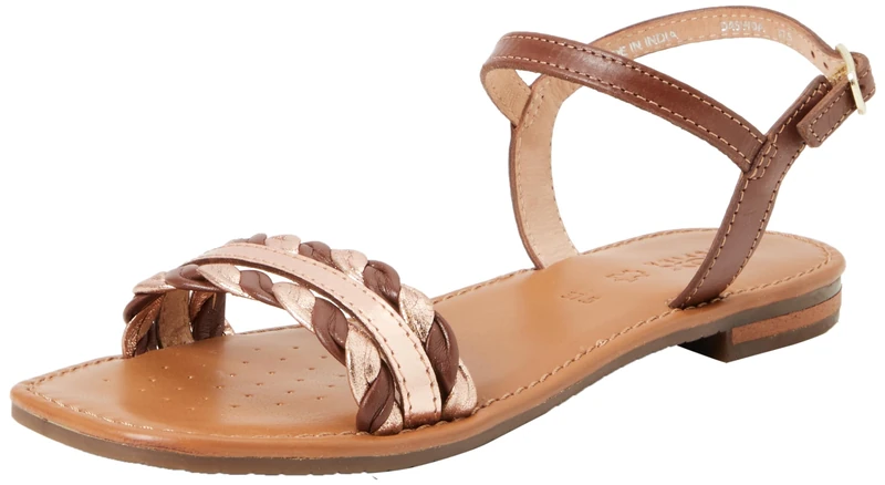 Geox Women's D Sozy Q A Flat Sandal, Cognac Rose Gold, 4 UK
