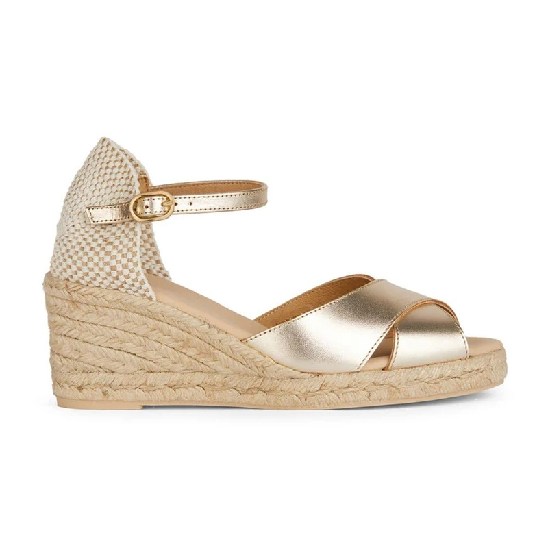 Geox Women's D Gelsa Low A Wedge sandal, Gold, 5 UK