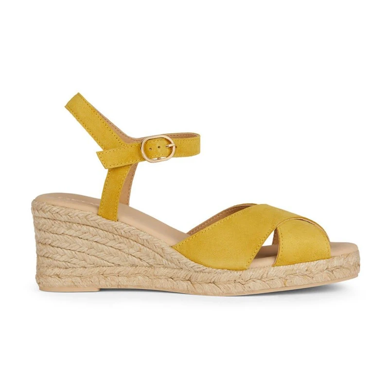 Geox Women's D GELSA Low C Wedge Sandal, Yellow, 40 EU, yellow, 7 UK
