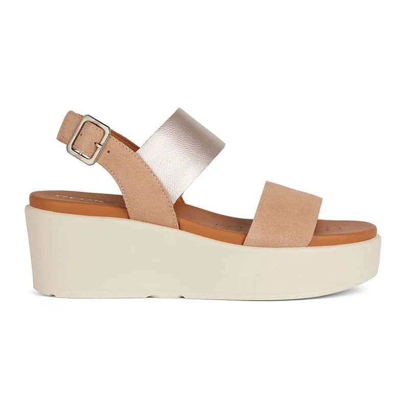 Geox Women's D Xand 2.2s A Wedge Sandal, Dk Skin Champagne, 4 UK