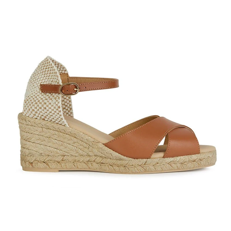 Geox Women's D Gelsa Low A Wedge Sandal, Cognac, 38 EU, Cognac, 5 UK