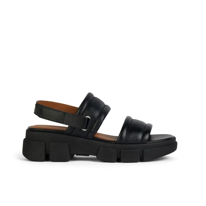 Geox Girls' D Lisbona AWedge Sandal, black, 3.5 UK