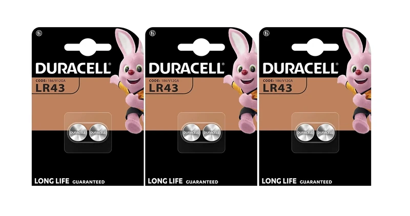 6X Duracell LR43 186 V12GA (3 Blister Packs of 2 Batteries) 6 Batteries