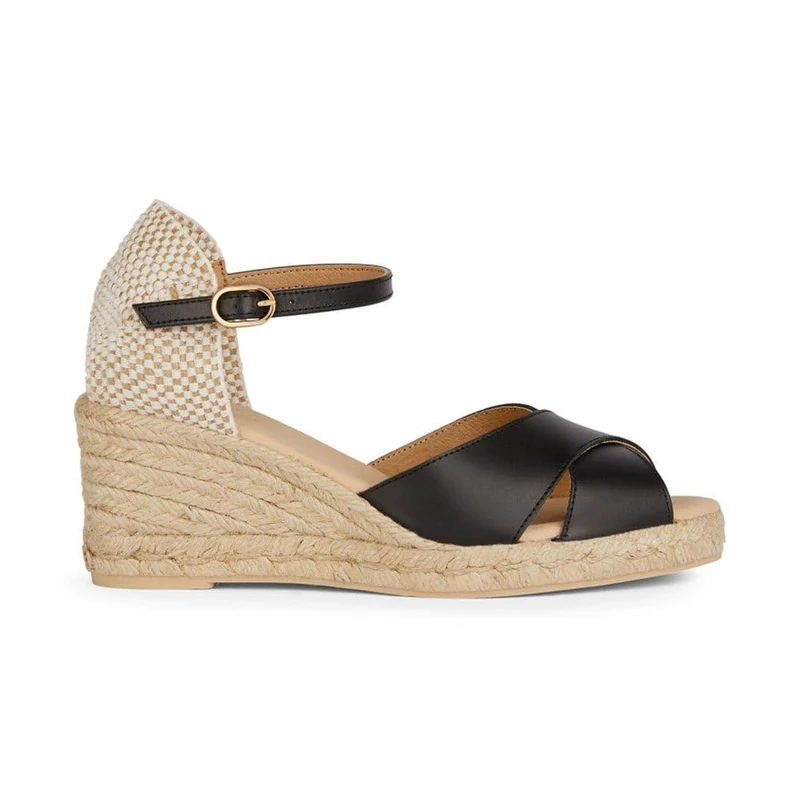 Geox Women's D Gelsa Low A Wedge Sandal, black, 6 UK