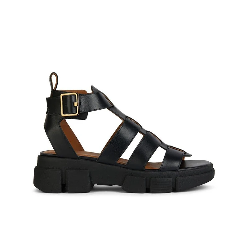 Geox Girls' D Lisbona B Wedge Sandal, black, 6.5 UK