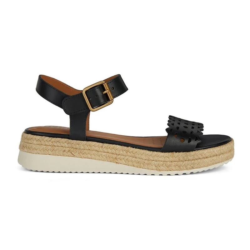 Geox Women's D Eolie A Wedge Sandal, black, 4 UK