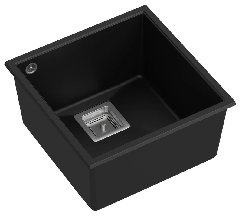 QUADRON David 40 Single Bowl Kitchen Sink Granite Sink with Manual Siphon 41 x 42 x 22.5 cm Pure Carbon & Steel
