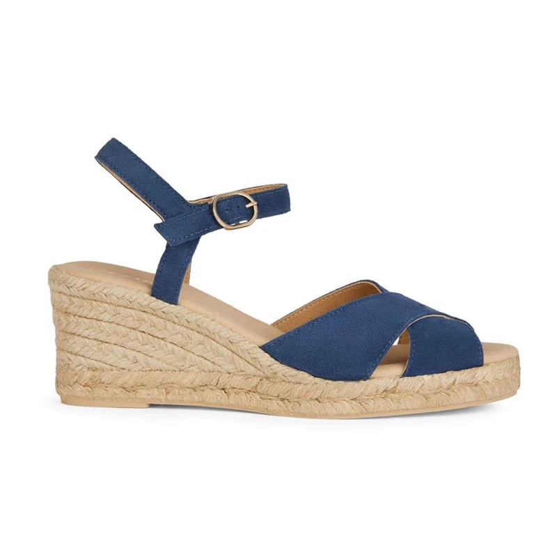 Geox Women's D Gelsa Low C Wedge Sandal, navy, 4 UK