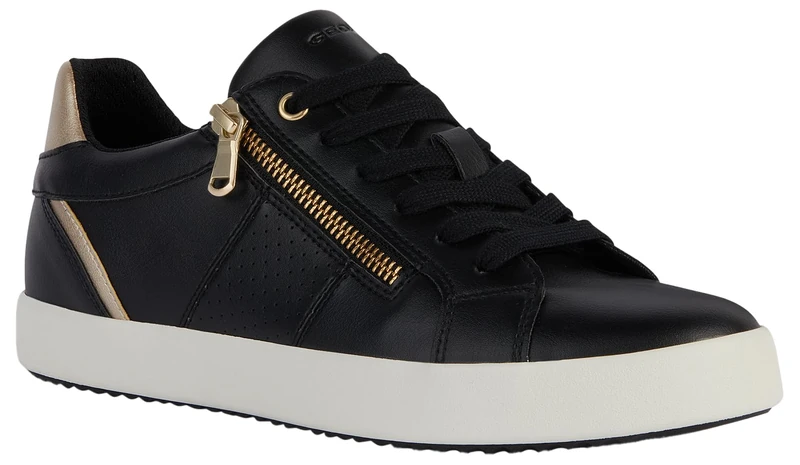 Geox Women's D Blomiee E Sneaker, Black Lt Gold, 4 UK