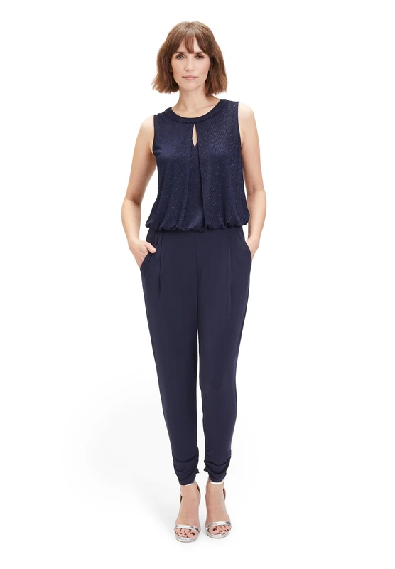 Vera Mont Women's Glitter Jumpsuit, Patch Dark Blue/Dark Blue, 12