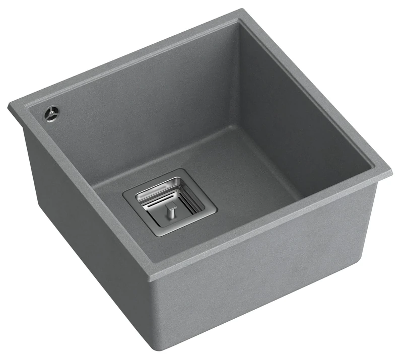 Quadron David 40 Granite Sink, Dimensions: 41 x 42 x 22.5 cm, 1-Chamber Undermount Sink, Cabinet Undermount from: 45 cm (Grey + Steel)