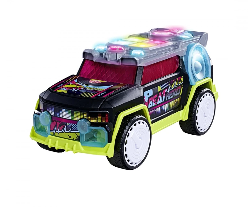 Dickie Toys - BEAT HERO TOY CAR with DJ desk and 22 sounds, car with hip-hop, pop and electronic beats, music car with LED light show, 3 game modes for children aged 3 years and over