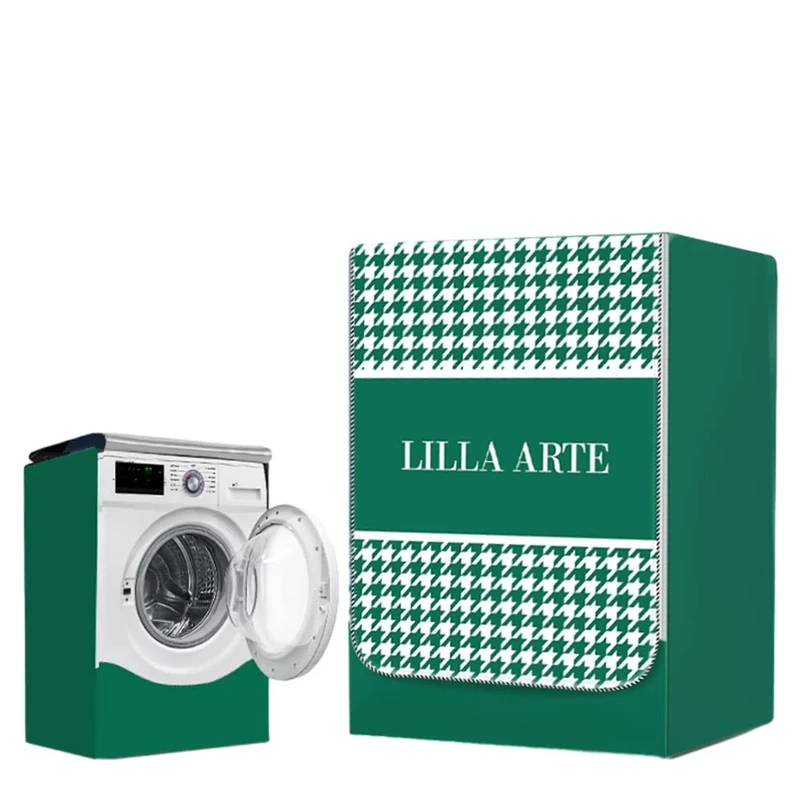 Highdi Washing Machine Cover Waterproof, Washing Machine Covers Indoor with Zipper Sunscreen & Dustproof Washer Protection for Front Load Outdoor Washer (L capacity ~ 12KG,Green houndstooth)